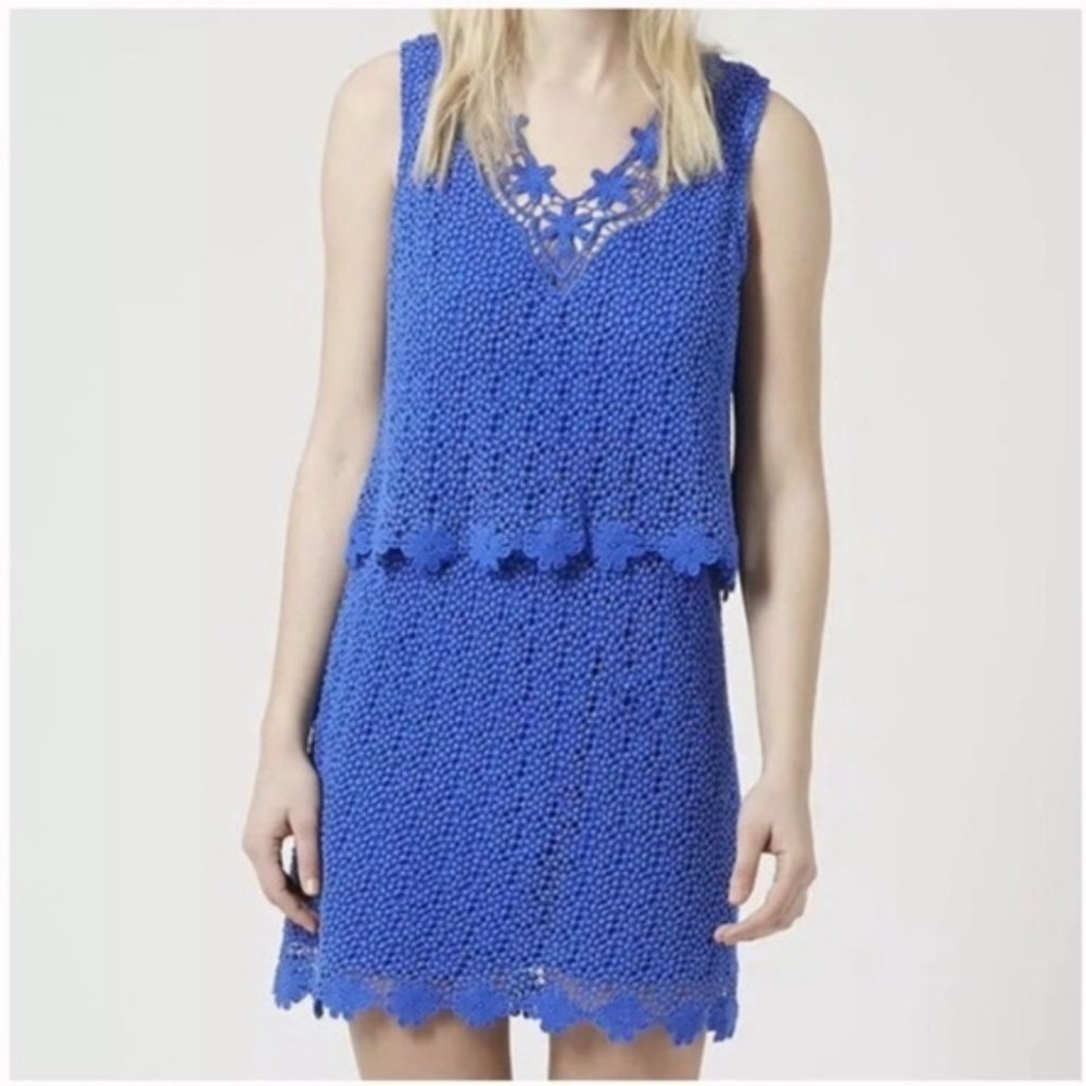 Topshop Blue Crochet Lace Overlay Knit Dress